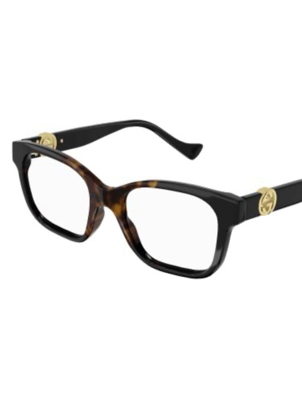 Gucci Black and Tortoiseshell Rectangular Glasses with Gold GG Accent